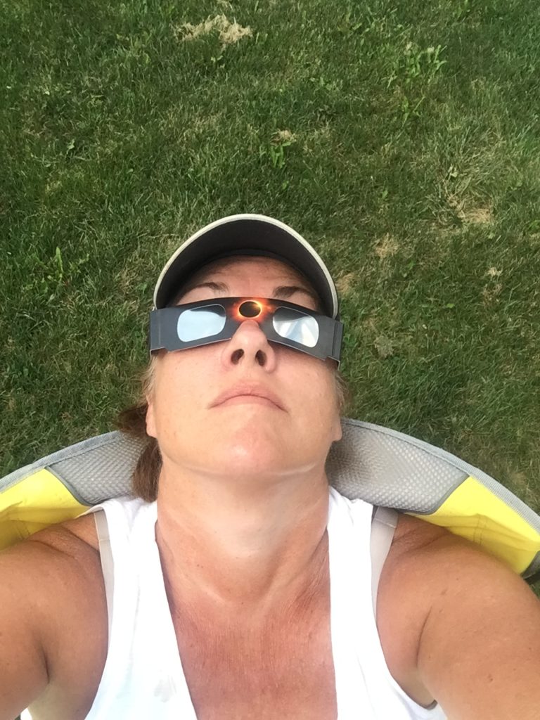 Author watching eclipse 2017 with solar glasses Cumberland State Park Tennessee