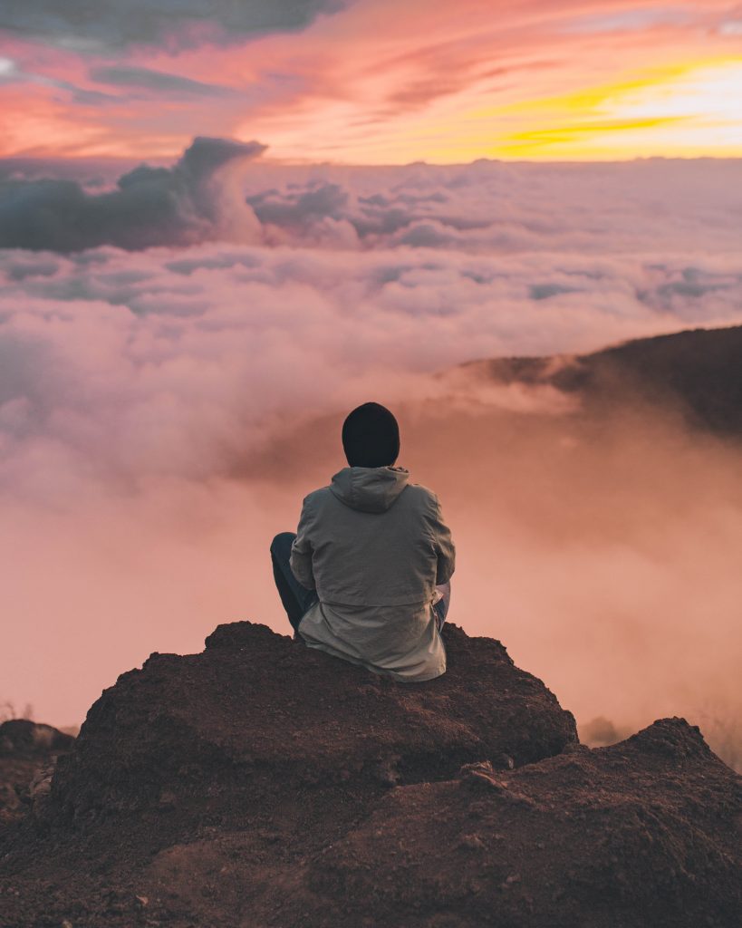 Hiker practicing yoga